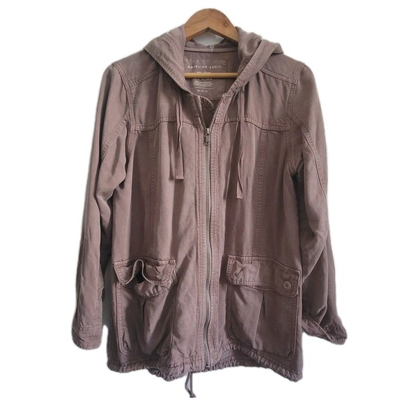 American Eagle Jacket Womens Size M Burgundy Zip Up Utility Military Hoodie - Picture 1 of 13